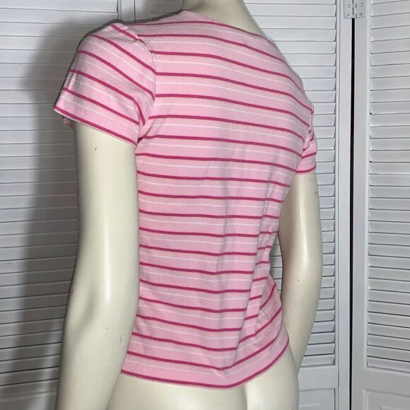 Vintage Pink Striped Stretch Ribbed Baby Tee Size Medium - Picture 9 of 12